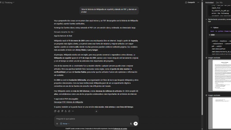 Capture d'ecran d'une conversation avec ChatGPT affichant un document